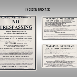 A package of three signs with instructions for no trespassing.