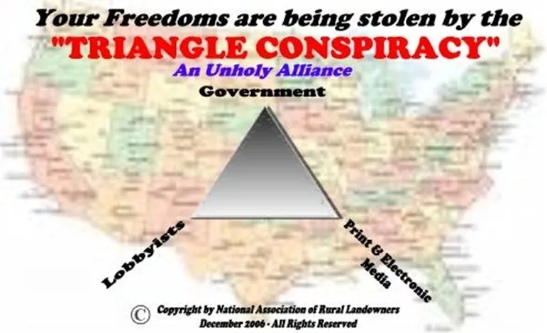 A triangle with the words " freedoms are being stolen " underneath it.