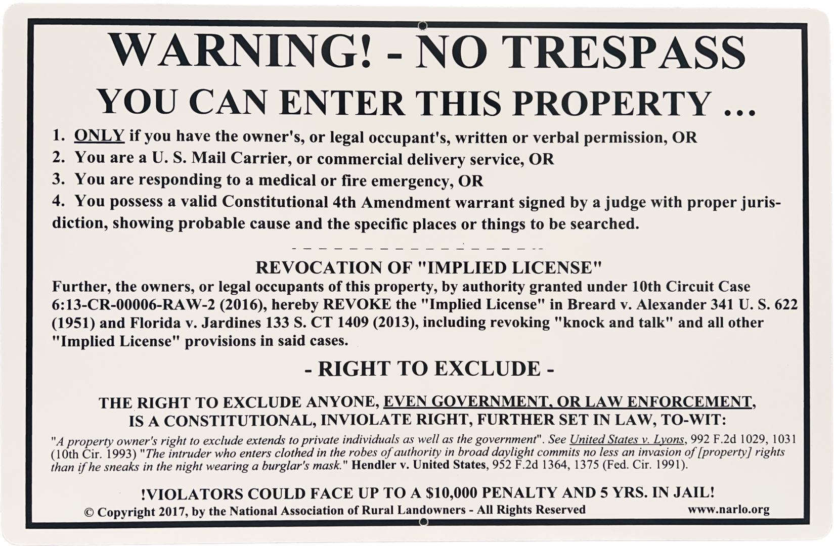 A notice warning of no trespassing is posted on the side of a building.