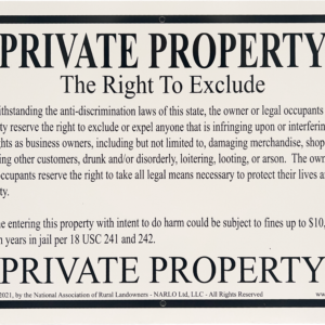 A sign that says private property the right to exclude.